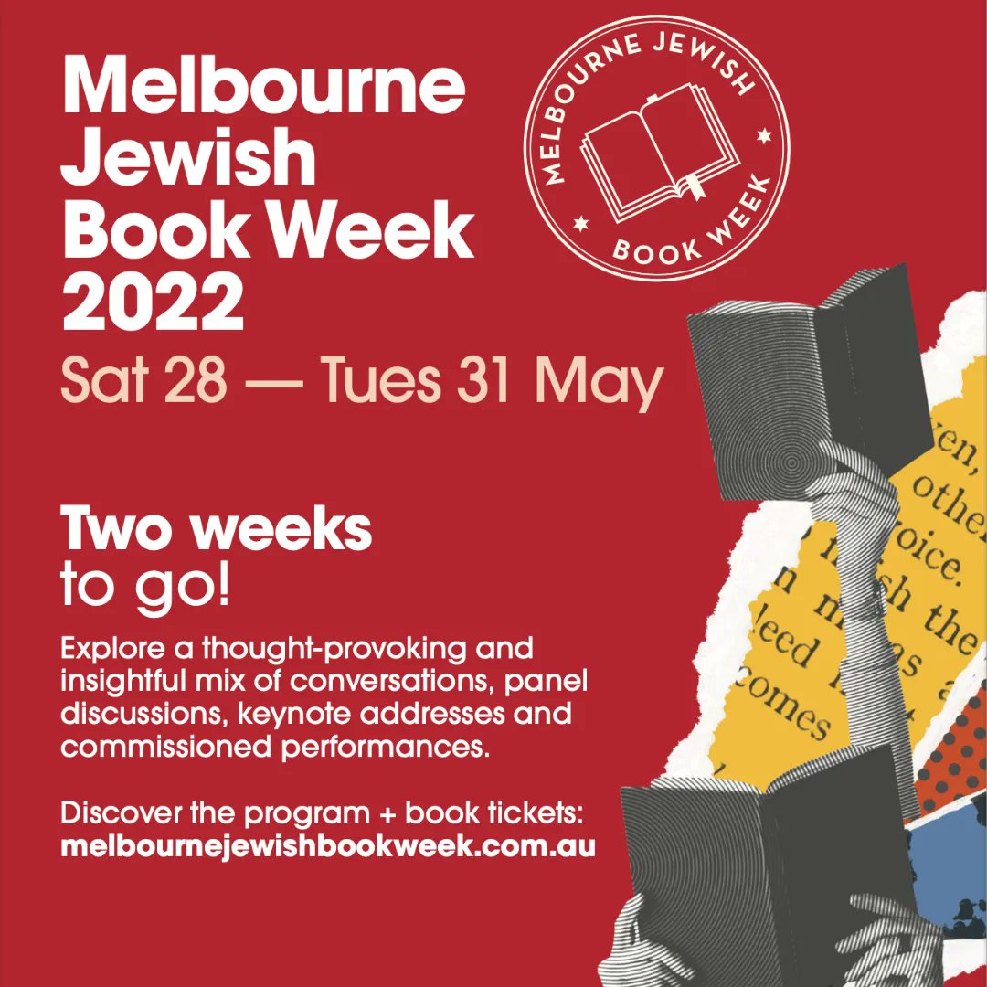 MelbJewishBW's tweet photo. Two weeks to go until #MJBW2022! Our festival has something for everyone – from profound discussion to pure entertainment, literature to food, politics to music, bubbles (yes, bubbles) to book launches, special readings and more! Book tickets today: https://t.co/XkM3JhBgA9 https://t.co/KuXA4N1wJL
