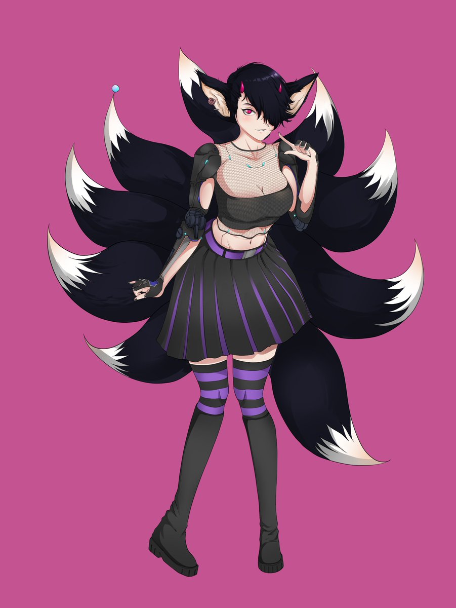 AuraKat's tweet photo. @ReizenKaito Pre-debut fox spirit/oni hybrid of the cyberized variety.
Really I'm just here to be myself: a genderqueer Therian dyke who loves retrocade, Metroid, Digimon, and cyberpunk (the genre, dammit! Shadowrun! GitS! BLAME!).

"Wholesome"? What the frak is that, a cereal brand? https://t.co/bQQSyGB47N