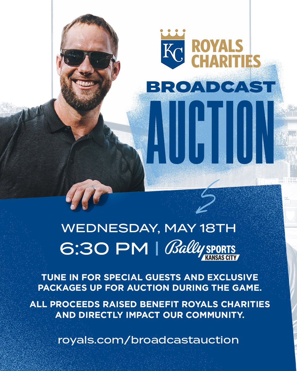 KCRoyalsFdn's tweet photo. Mark your calendar for the annual Royals Charities Broadcast Auction coming next Wednesday, May 18th! Visit https://t.co/rUClx25tTJ to get a first look at the amazing prizes and experiences up for grabs! https://t.co/dkqKwNuQss