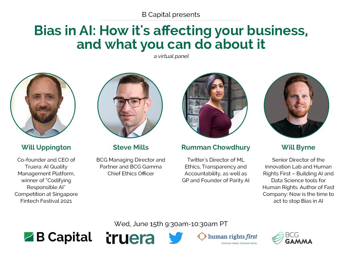BCapitalGroup's tweet photo. We’re bringing together some of the foremost thought leaders— @ruchowdh, Steve Mills, @WillUppington and @will_byrne —to discuss what bias means in the context of enterprise AI and how to address it. Interested in tuning in? Register here: https://t.co/UWWAWK08r1 https://t.co/Hlrrt0TqzX