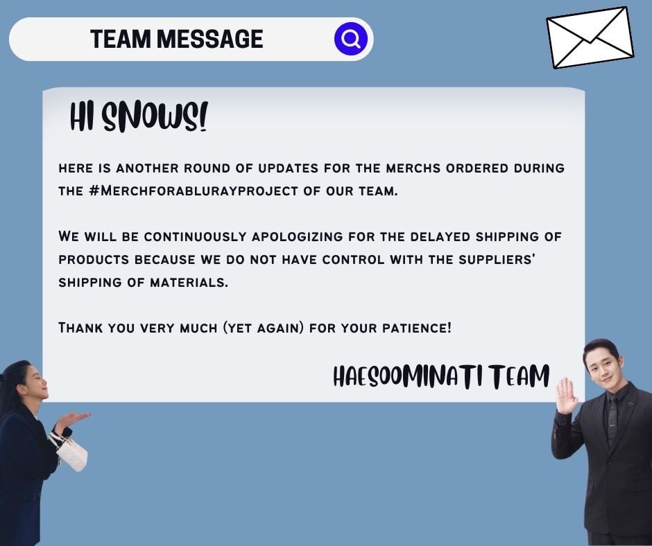 HaeSoominati's tweet photo. ❄️#MerchForABlurayProject Notice❄️
Update to those who participated in our #MerchForABlurayProject.
Thank you very much again for ordering and for your patience 🤍 https://t.co/PYMR84TZ8I