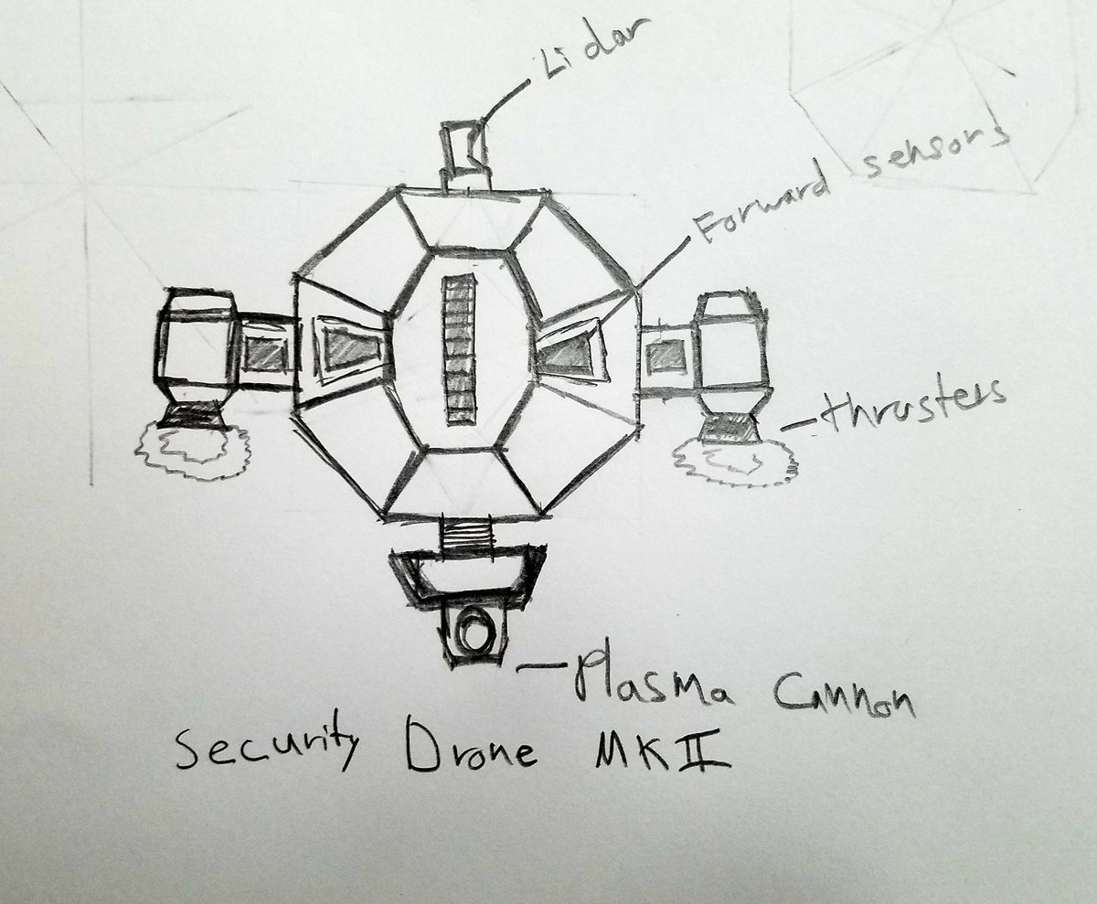 OpExcision's tweet image. Some quick enemy concept sketches before I do sprites. Their design was highly influenced by Descent, Red Faction &amp;amp; a few other games. I like the idea of realistic androids &amp;amp; floating space drones with all the sensors. Their behavior will be like  Doom 1 enemies though. #RetroFPS