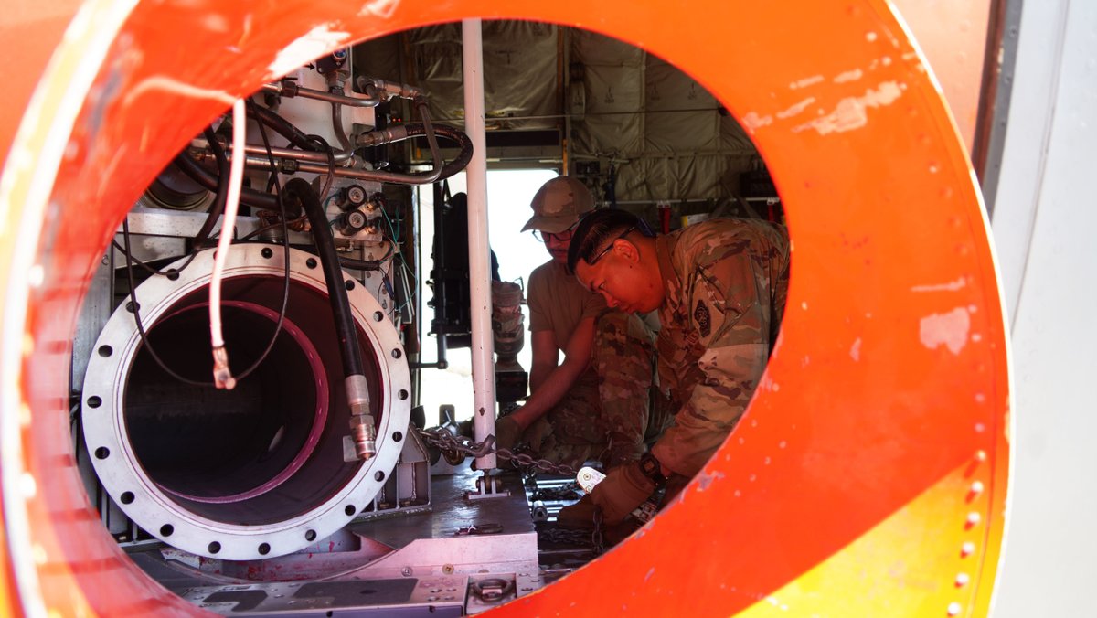 MAFFS_Corp's tweet photo. U.S. Air Force personnel assigned to the 146th Airlift Wing secure the U.S. Forest Service's Modular Airborne Firefighting System (MAFFS) inside a C-130J Super Hercules aircraft (photo by Staff Sgt. Michelle Ulber) #MAFFS #ProtectionFromAbove #militaryfirefighiting #C130 #LATs https://t.co/CbOMU23Ltj