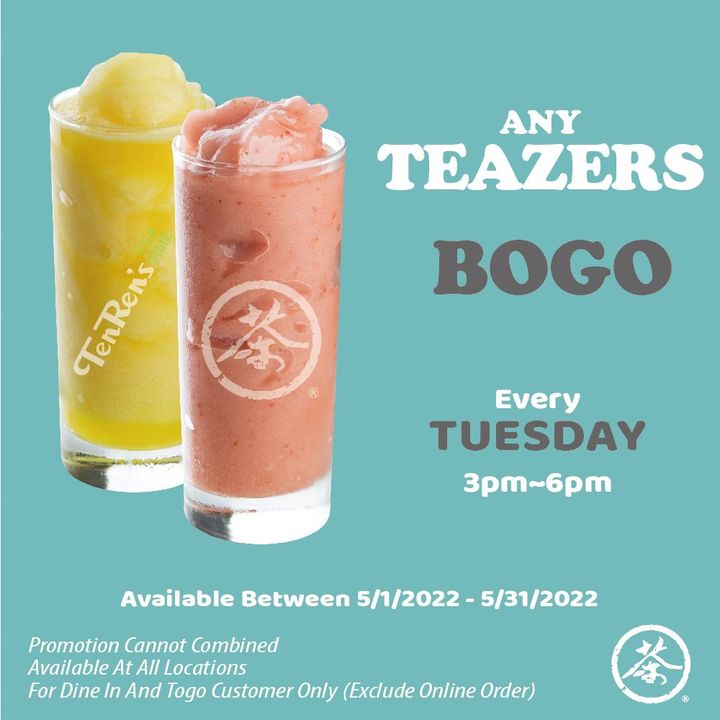 teamtenrens's tweet photo. Happening NOW!! BOGO Teazers from 3-6pm! 🍨 https://t.co/ISs0MaMNL9