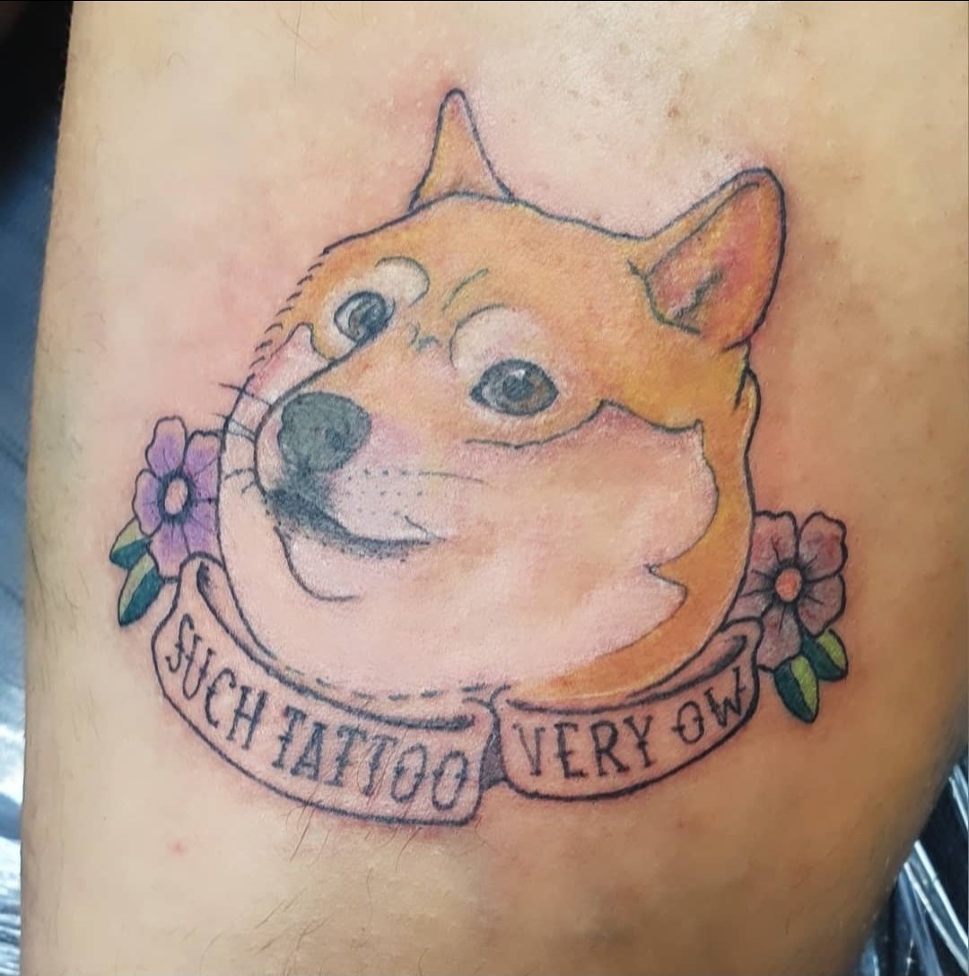 rickie_gilmore_'s tweet photo. Already flunking my own segment less than a week in. #TattooTuesdays with Rickie Gilmore

Located on my right thigh. This one pretty self explanatory... #Dogecoin https://t.co/2mWI9qT8Hs