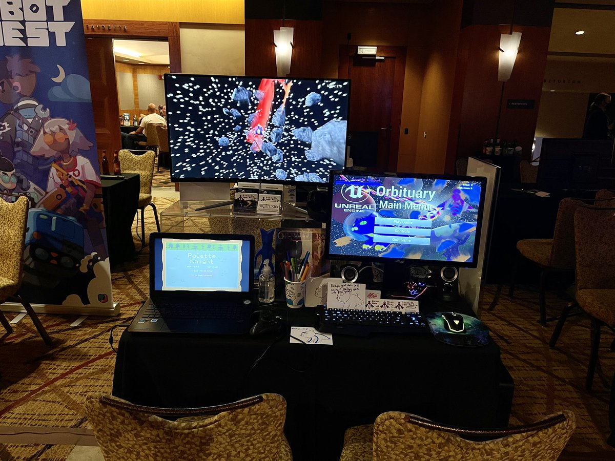 BismuthBee's tweet photo. Just a couple hours left of PG Connects, but the Bismuth Bees have enjoyed our time presenting Orbituary and Palette Knight!

#bismuthbeemedia #pgconnects #indie #indiedev #gamedev https://t.co/VQDz4cOQ71