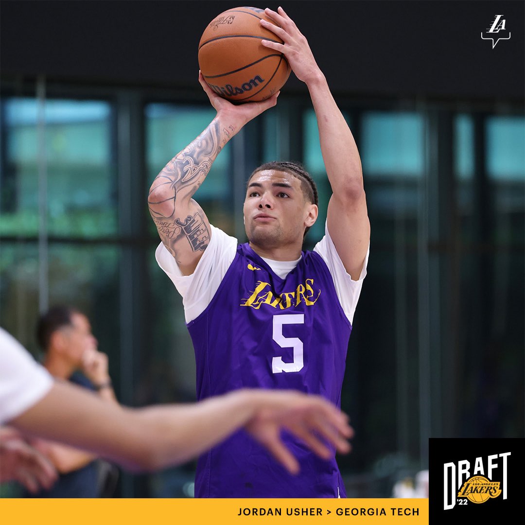 Lakers's tweet photo. Working out for the #LakeShow today: Jordan Usher

@Callmeush x @GTMBB https://t.co/RwMC0TWtAZ