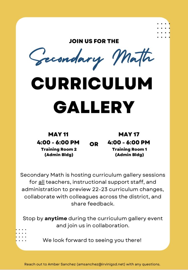 Spent the past few days putting finishing touches on details for our Curriculum Gallery nights. Tomorrow is the 1st opportunity to preview 22-23 updates, &amp; join in conversation with colleagues from across the district. Can’t wait to see you there!😊 <a href="/iInstructIrving/">Irving ISD C&I</a> <a href="/IrvingISD/">Irving ISD</a>