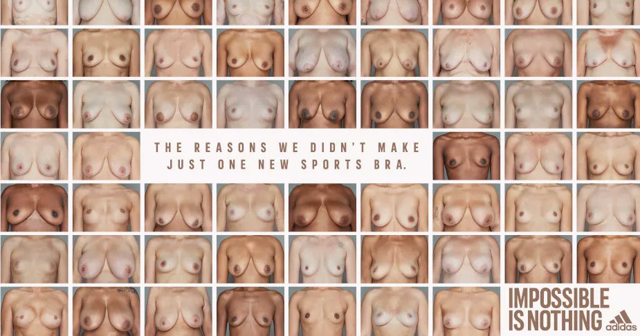 Adweek's tweet photo. Adidas defends bare breasts creative as U.K. regulator bans ads. https://t.co/6kAw3u6GAg https://t.co/y9kp12hGDr