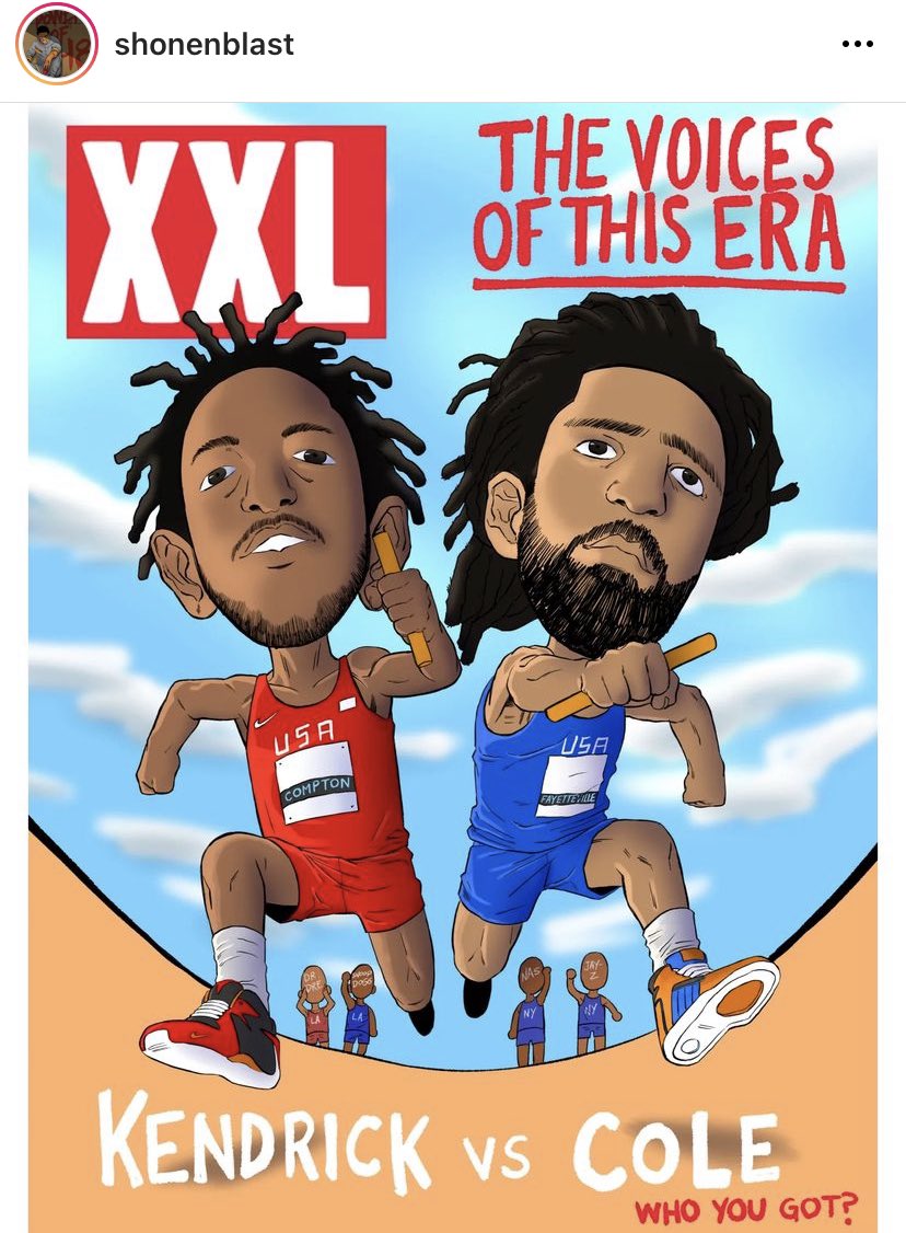 Jelligrace's tweet photo. Like @DaveChappelle said, they let the music promote itself. Can’t wait to hear new music from @JColeNC and @kendricklamar. 
.
.
.
Artwork credit to @ShonenBlast .    
#KendrickLamar #JCole #DaveChappelle #Art #Music #HipHop #Blackculture #AlbumArt https://t.co/0uMMVTcIlU