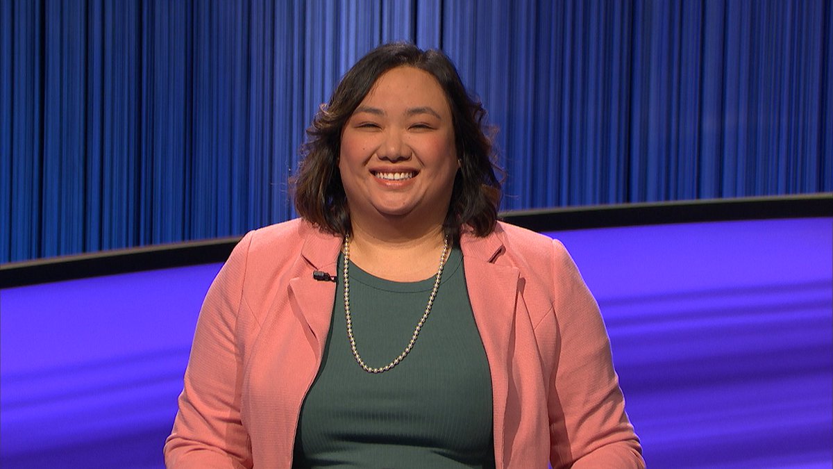 Jeopardy Contestant Fashion 5/10/22
Cherry Ignacio <a href="/docherryignacio/">Cherry Ignacio</a> 
Beautiful, unique color combo! Love the pink and green together. (We haven't seen much pink lately!) And you can't go wrong with a string of pearls.
#Jeopardy