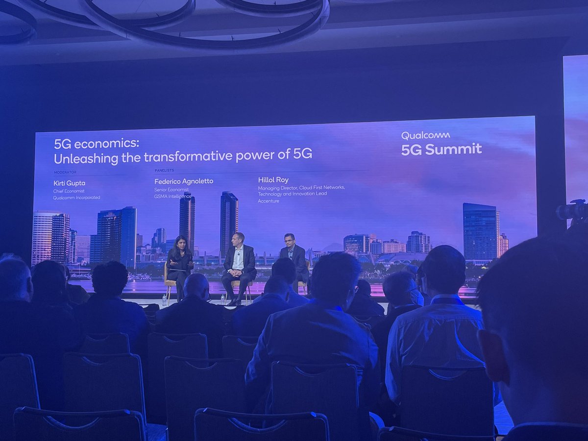 Great to hear <a href="/f_agnoletto/">Federico Agnoletto</a> share the latest @gsmai research on the economic impact of 5G at the #Qualcomm5GSummit