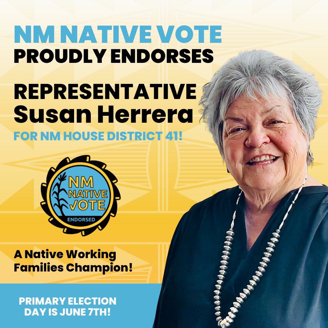 NativeVoters's tweet photo. 🗣 Attention #NorthernNM Voters! We're proud to announce that we're endorsing the following candidates to serve in the NM House!

☀️ Susan Herrera - House District 41! 
☀️ @OrtezKristina - House District 42!
☀️ @ARomero_NM  - House District 46!

#NativeVoters #nmpol https://t.co/gJ0AVJuyfA