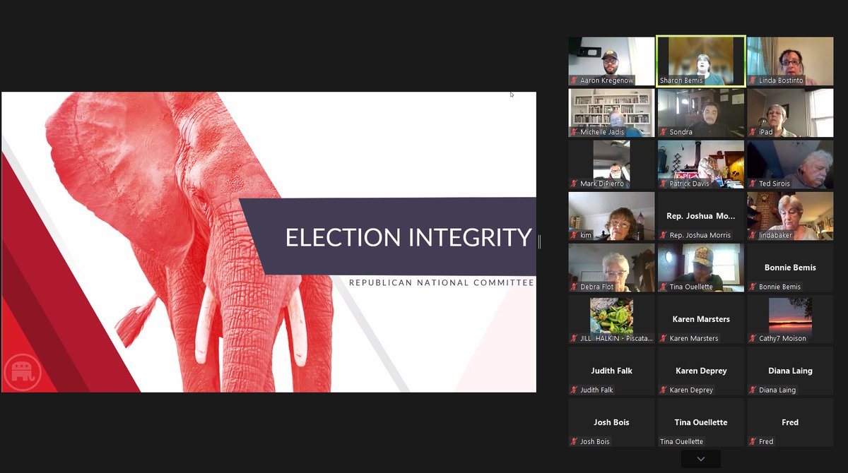 JustinDavisNRA's tweet photo. HUGE @GOP #ElectionIntegrity Training by @BemisSharon on the @MaineGOP Tuesday Training Call!

Under Sharon's leadership, the GOP is setting records for Poll Workers placed at polling places throughout Maine!

Join the team: https://t.co/C5tgWQu3SF
#leadright #mepolitics https://t.co/72aG3eVLMC