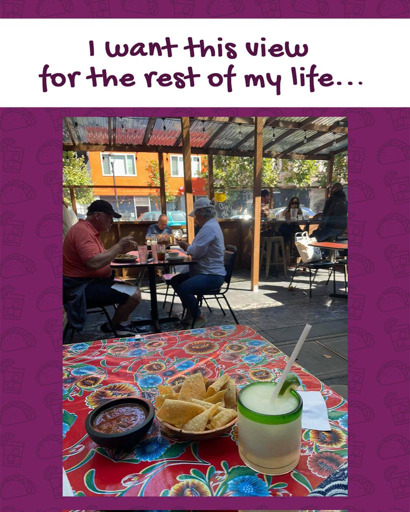 PuertoAlegreSF's tweet photo. Sitting down outside, beautiful weather, incredible people... having a marg, some chips, and salsa waiting for the main course to arrive😎. You gotta love The Mission💜.
#missiondistrict #mexicanrestaurant #mexicanfoodie #margaritatuesday #outsideeating #chipsandsalsa #sfbayarea https://t.co/y2gVOgWKrF