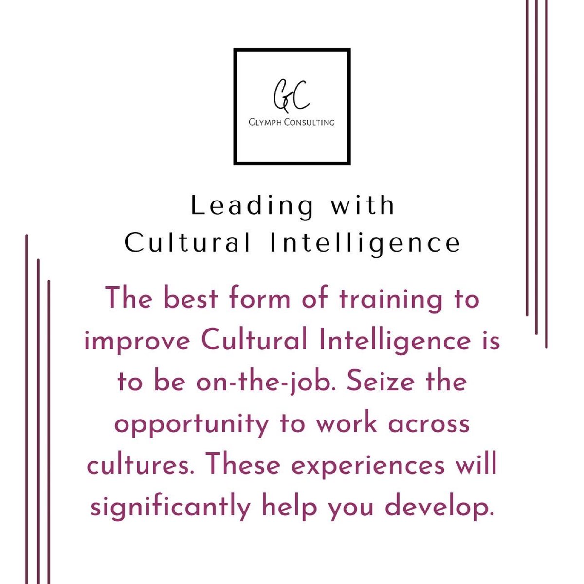 GlymphConsult's tweet photo. How does your Cultural Intelligence measure up?

#culture #cultures #intelligence #diverse #diversity #diversityandinclusion #knowledge #knowledgeispower #travel #travelgram #business #leaders #leadership #HR #inclusion #tuesdayvibe https://t.co/1GYU1eYC3l