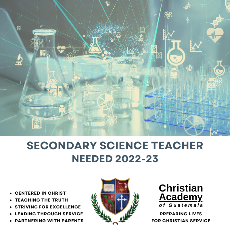 ChristAcadGuate's tweet photo. Teach Secondary Science in Guatemala! - Fluent English speaker - Personal relationship with Jesus - BA/BS degree - Agree with our Statement of Faith - Called by God to teach in a developing nation setting / Send your resume to: CAGrecruit@christacadguate.org #teachers #education https://t.co/v2wQd65qQJ