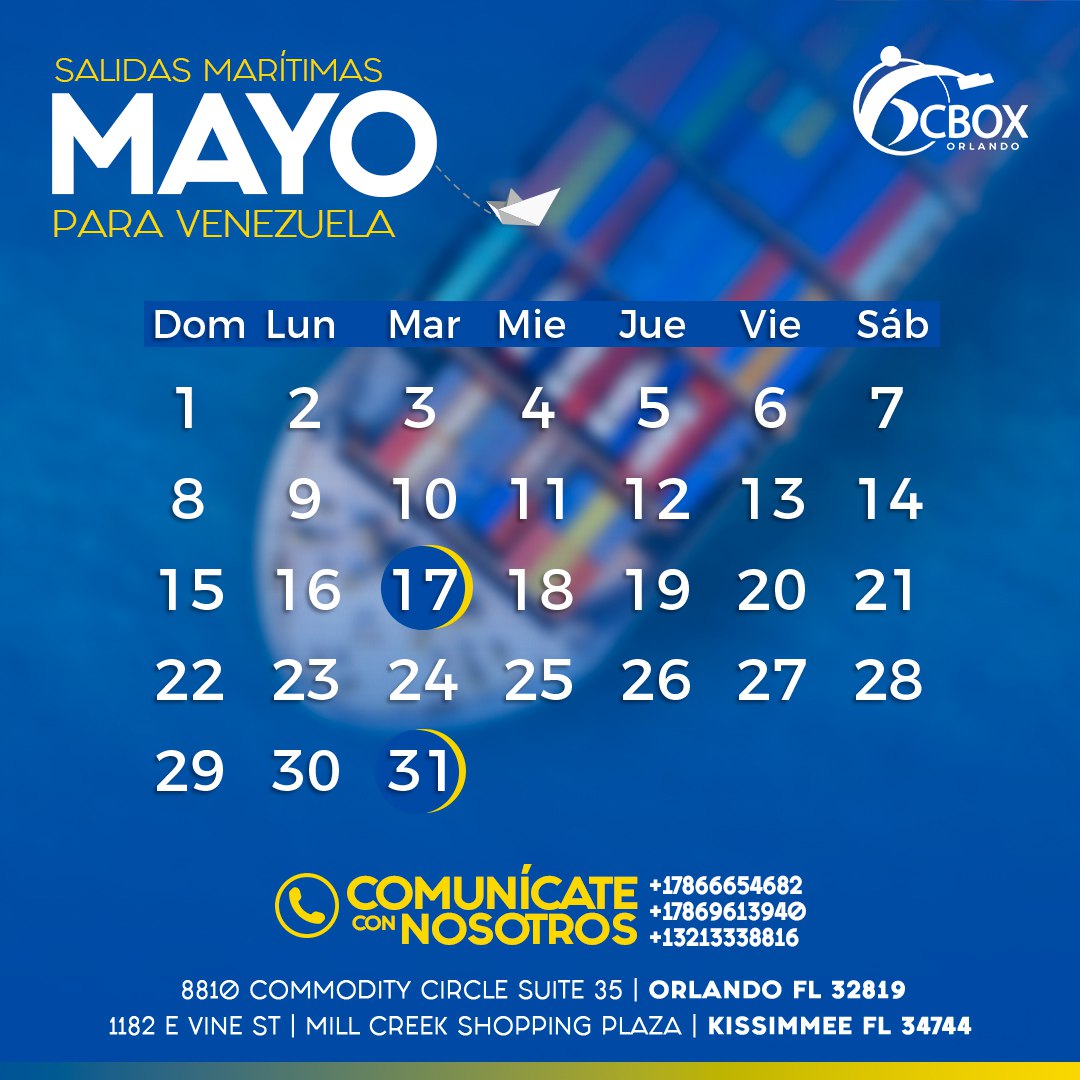 cboxorlando's tweet photo. 📢Salidas marítimas para Venezuela en Mayol📢

Tráenos todos tus paquetes a nuestras dos tiendas en Kissimmee y Orlando. 

#CBOXOrlando https://t.co/qyIY6YQ3PV