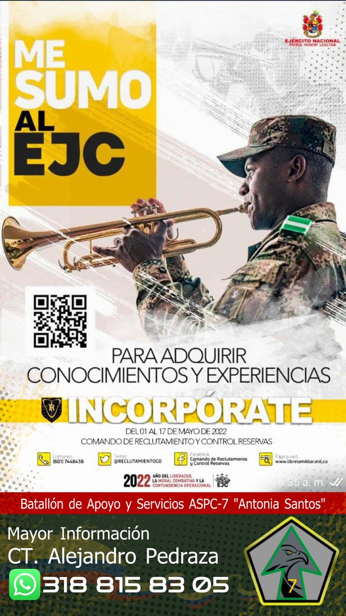 ReservaBr7's tweet photo. Los POR del COAMI @ReservaBr7 de la @Ejercito_Div4, realizan enlace interinstitucional para difundir la invitación, a la incorporación de Soldados para el segundo contingente de 2022 , a través de Zona de Reclutamiento No. 7. #enlaceinterinstitucional @RadNalCo #SomosSuEjército https://t.co/MsEAvKVUrH