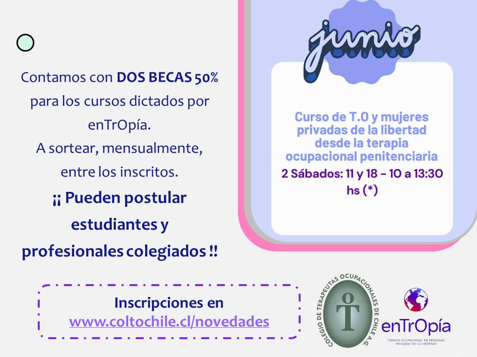 ChileColto's tweet photo. NUEVAS BECAS MES DE JUNIO !!!

Dos becas del 50% para los cursos a dictarse en enTrOpía.

Inscripciones en https://t.co/0Vn3U2P4nB
#coltochilesomostodos https://t.co/h62SEnGx53