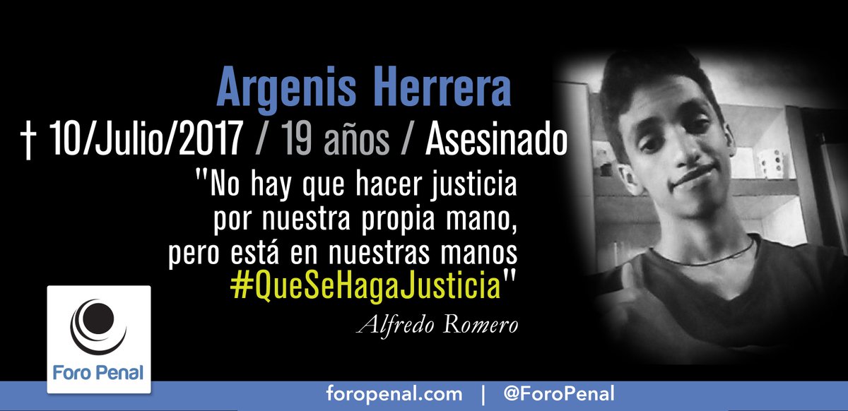 ForoPenal's tweet photo. #10My Hoy se cumplen 4 años y 10 meses de la muerte de 𝗔𝗿𝗴𝗲𝗻𝗶𝘀 𝗛𝗲𝗿𝗿𝗲𝗿𝗮 el 10/07/17 
No lo olvidemos 
#QueSeHagaJusticia 
- Foro Penal 
Mas sobre el caso aquí: https://t.co/1XwavlhUqL https://t.co/NV6iL4PA69