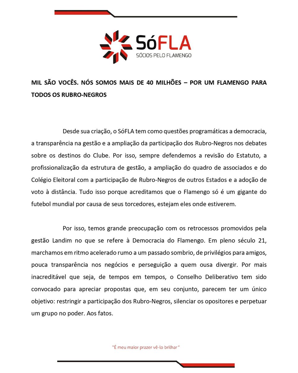 SociosPeloFla's tweet photo. Nota Oficial Acerca da Reunião do Conselho Deliberativo do @Flamengo , realizada no dia 09.05.2022. https://t.co/YfcF3JsXL9
