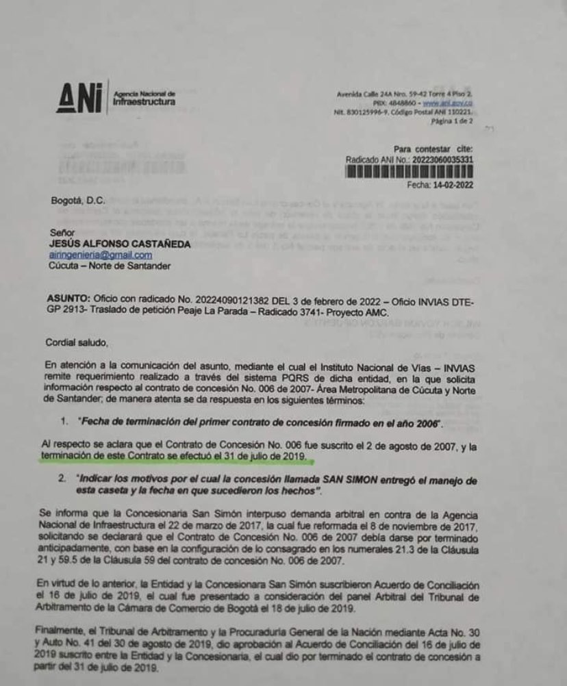 Armand0pc's tweet photo. Han firmado por 10 años más el contrato #1702 de 2021 @InviasOficial peaje La Parada, entregando a la Unión Temporal Peajes Nacionales la administración del peaje hasta el año 2031. Exigimos un tratamiento diferente para los habitantes de Villa del Rosario y áreas cercanas… https://t.co/tmA0XamjXX
