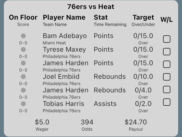 JerseySuave4's tweet photo. Going back to the @proptrackerapp for some good juju.

#PhilaUnite  #HEATCulture 
#MFFL  #RallyTheValley 
#PHIvsMIA #DALvsPHX https://t.co/u65WmYV4E3