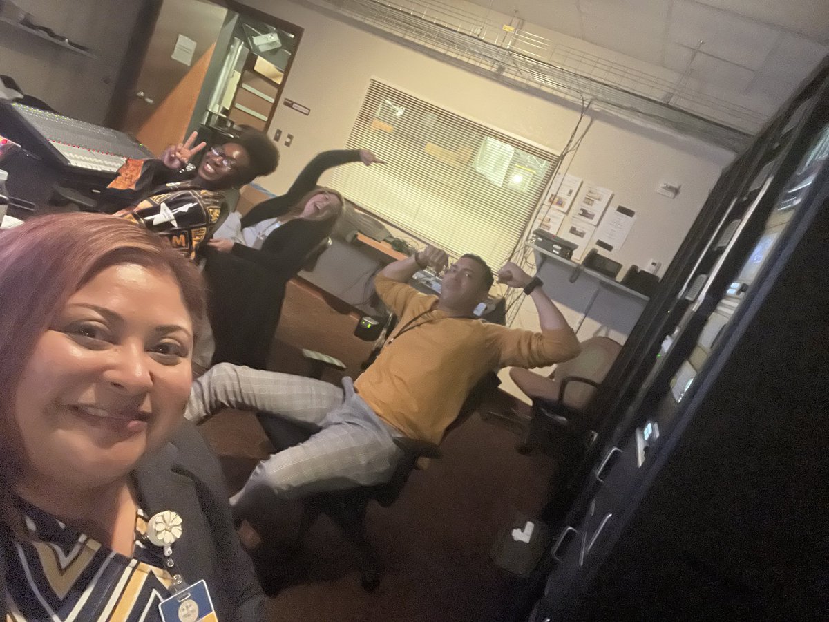Behind the scenes with the Production Comms team peeps at tonight’s board meeting! 🧡💛💙 #loveleeschools