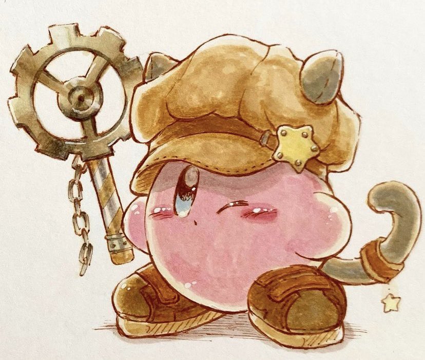 kirby no humans hat star (symbol) gears blue eyes solo one eye closed  illustration images