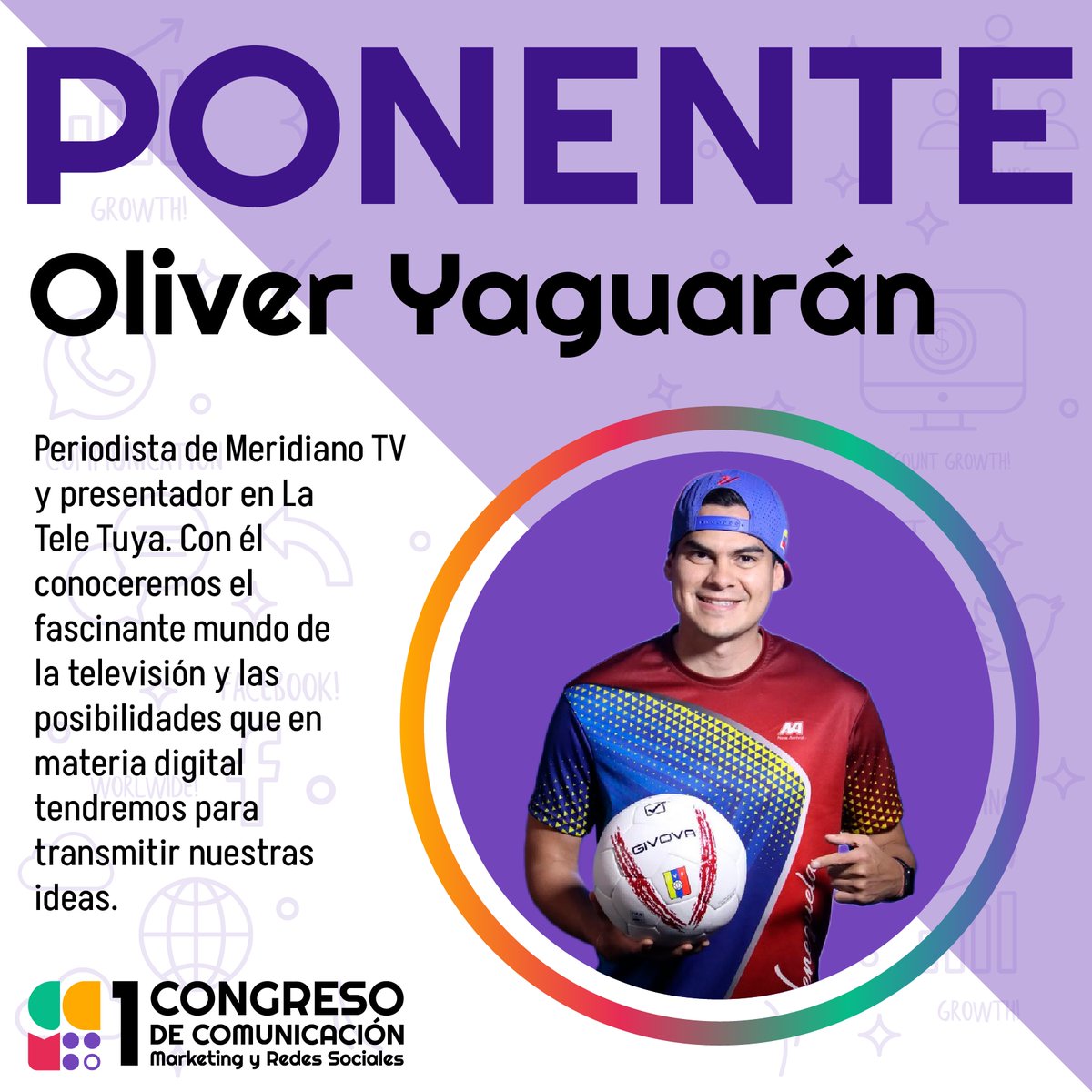 congresorrss22's tweet photo. #May10 Oliver Yaguarán
Periodista de Meridiano TV y presentador en La Tele Tuya, también nos acompañará en el Congreso de Comunicación, Marketing y Redes Sociales
No te pierdas esta oportunidad de formarte en este apasionante campo.
Síguenos
Instagram: @congresocomunicacional2022 https://t.co/ieZaThmWFD