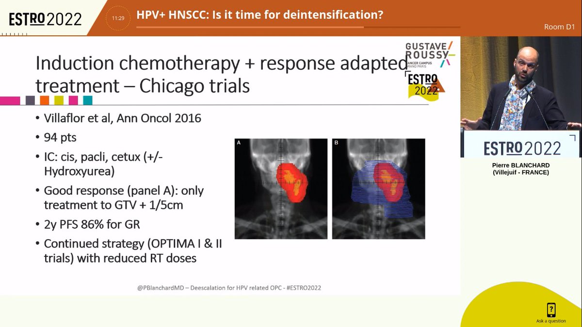 AiroHead_Neck's tweet photo. Deintensification in HPV+ HNSCC. We're not there yet, but we carry on. Have we got a long way to go? Meanwhile, SOC is still full dose RT + CDDP. Very interesting mise à jour from Dr. Blanchard. Back from #ESTRO2022 https://t.co/L2WlUTHQwL