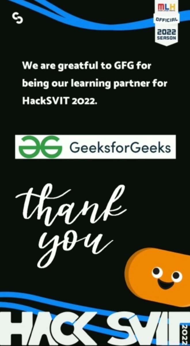 HackClubSVIT's tweet photo. We are grateful to our learning partner GeeksForGeeks to help us fulfill our aim of providing the best learning opportunities to our participants.
#HackSVIT
#HackSVIT2022
#HackClubSVIT
#SVITVasad
#SVIT
#CodingClubSVIT
#mlh
#majorleaguehacking
#mlhhacks
#technology #hackathon https://t.co/zz82iRW0Ce