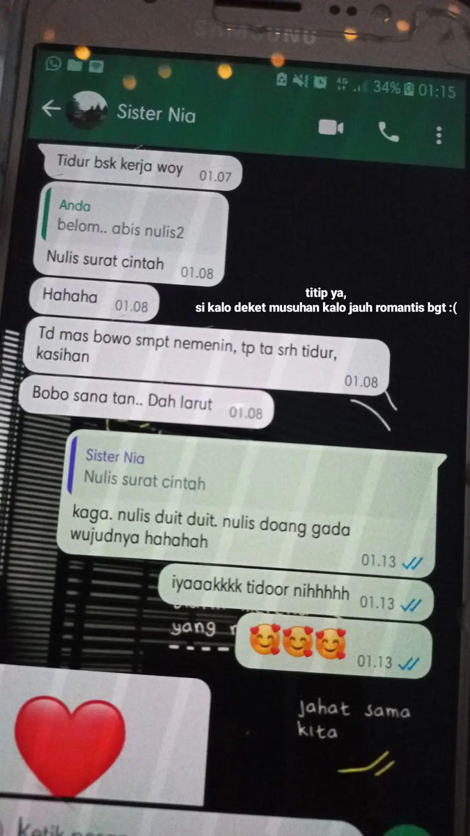 brigitiewz's tweet photo. -TITIP YAA-

sebuah kumpulan pesan-pesan manis dan sangat gemas dari orang-orang yg kalo ngelawak bikin sakit perut tapi untung aku shayang🥰

1. si yg kmrn habis diserempet lalu gabisa tidur karna kakinya greges terus random ngechat gue wkwk https://t.co/c2kfJrM5UB
