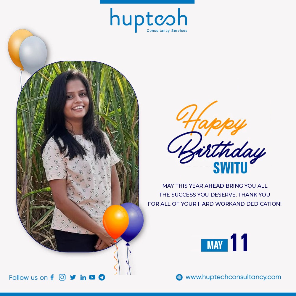 Huptechconsulta's tweet photo. #Happy #Birthday to Switu Dadhaniya.!!

#Wishing #you a #blessed #year and a #wonderful #day!

#birthday #birthdaywishes #happybirthday #11th #may #birthdaymonth #hcs #huptechculture #huptechfamily #employeebirthday #birthdaycelebration #celebration #fun #joy https://t.co/MvznYGPr5t