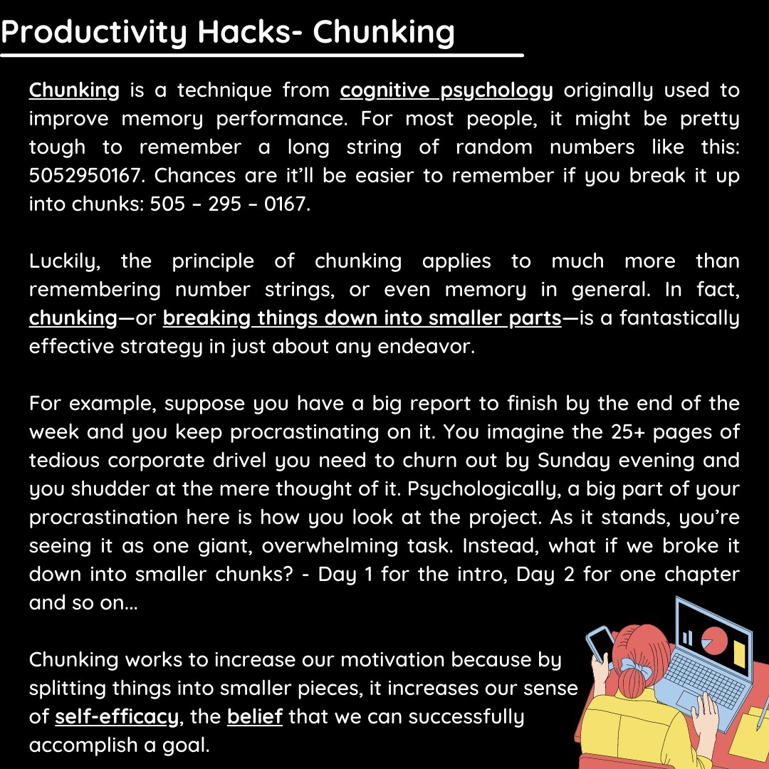SfeOrg's tweet photo. It's mid-week and things might be getting a bit overwhelming! To help ease the load, we're starting a new series on some quick productivity hacks and reminders- this one's on a practice called 'Chunking'. 

#wednesday #midweek #productivity #chunking #prioritize #hacks #tips https://t.co/rmXWGEo17F