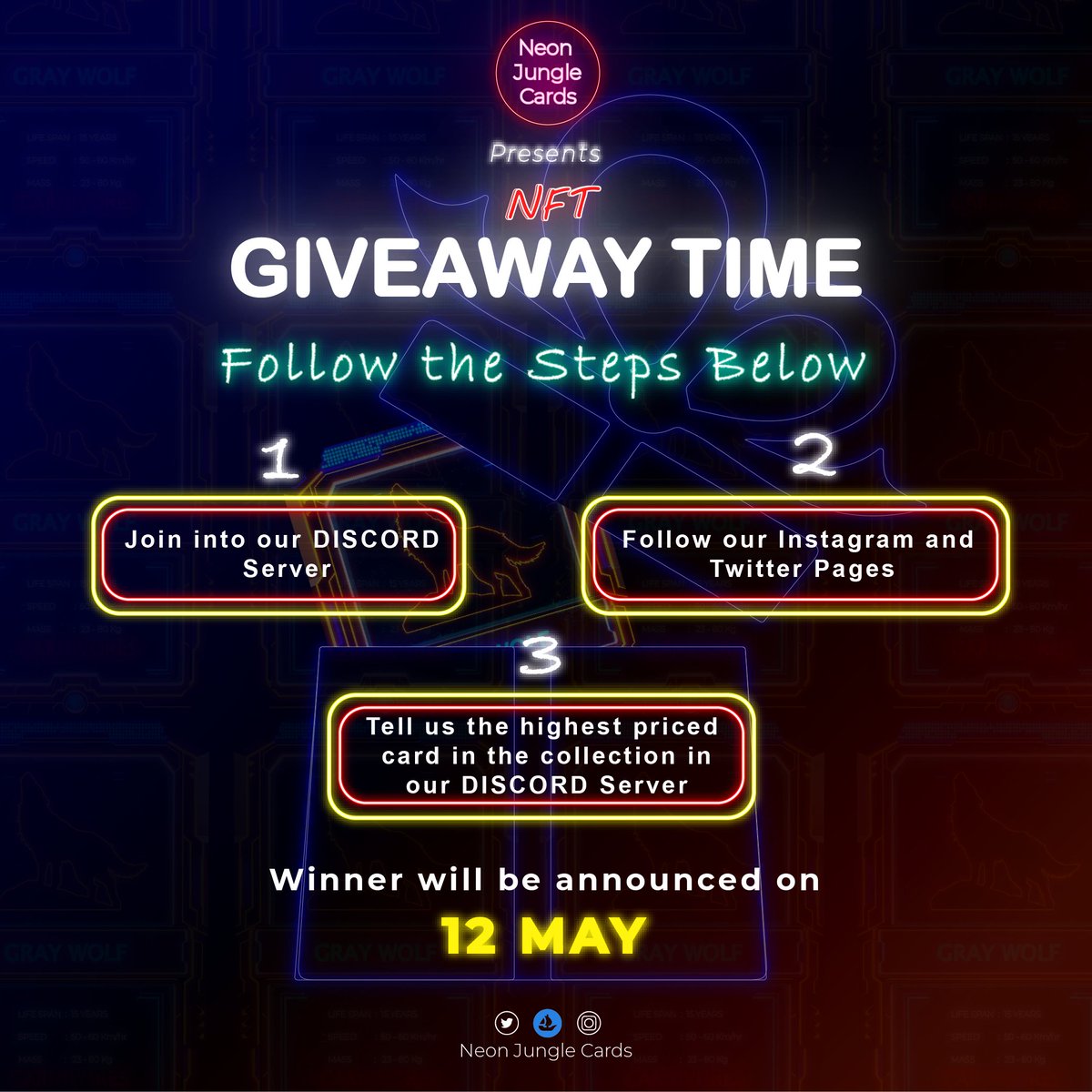 NeonJungle_Card's tweet photo. GIVEAWAY Time!!!🔥🔥
Follow these steps to own an NFT.💯
Discord- https://t.co/cC9yMCdhfy
For further enquires, DM us
@PlayEmberSword @RiotRacers @GalaxyFight_NFT
@TheRedVillage @HeroGalaxyNFT @0xSunflowerLand @racksmafia @defydisrupt #NFT #NFTCommunity #NFTGiveway #OpenSeaNFT https://t.co/PMoI5QWOyW