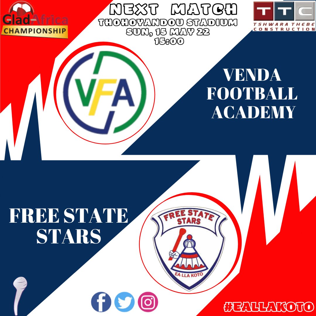 FSStarsUpdate's tweet photo. 🔴 N E X T   M A T C H ⚪

 🆚 @vendafootball
🏆 #GladAfricaChampionship 
🏟 Thohoyandou Stadium
📆 Sun, 15 May 2022
⏰ 15h00

#eallakoto #RedArmy #FSStars #KotoBrand https://t.co/KzszF9LZRx