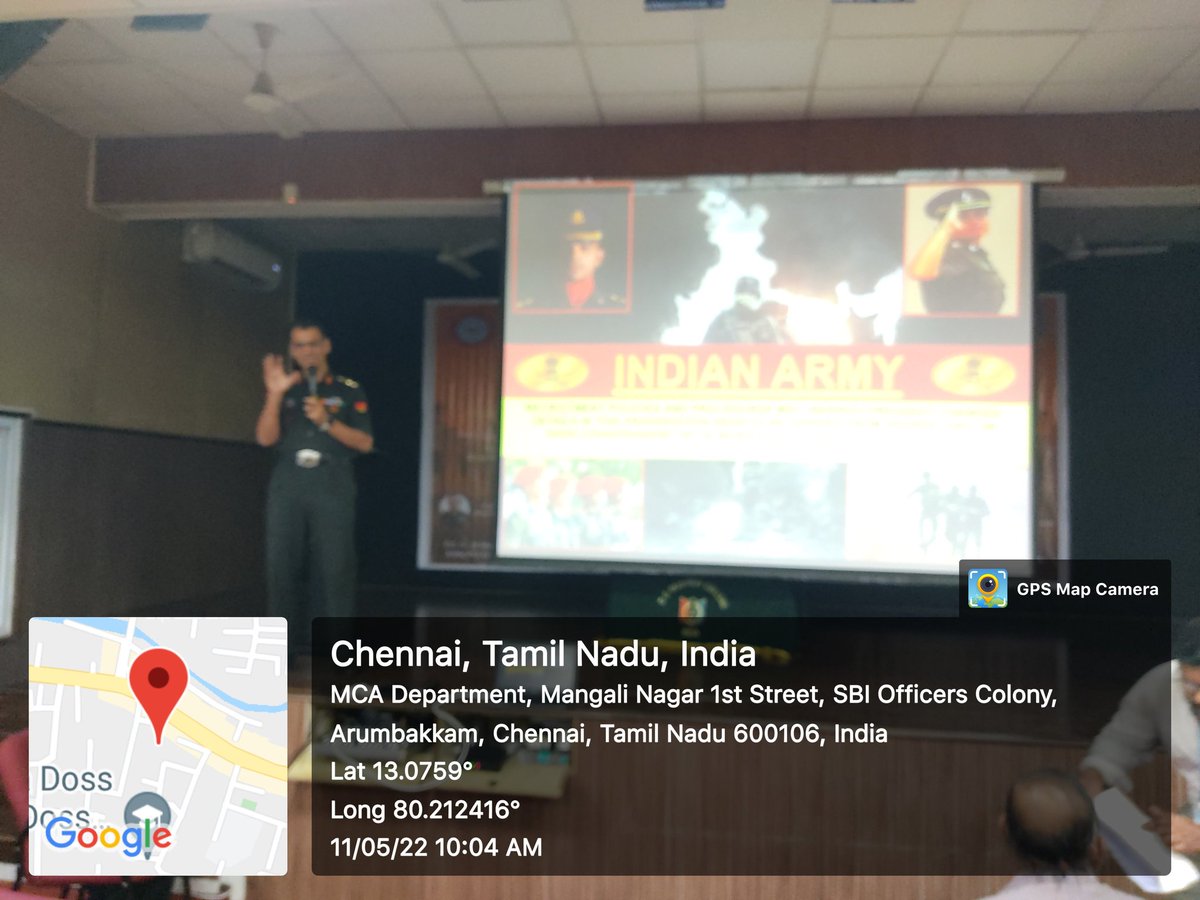 flyarul's tweet photo. Col Gaurav Sethi, Director Recruting (HQ), Chennai Zone Delivering Lecture on How to join Indian Army for NCC cadets.. Program oraganised by 1 (TN) Armd Sqdrn NCC, DDGD Vaishnav College Today @NCCDte_TNPAN @Def_PRO_Chennai @HQ_DG_NCC https://t.co/Z2bLtRtBqC
