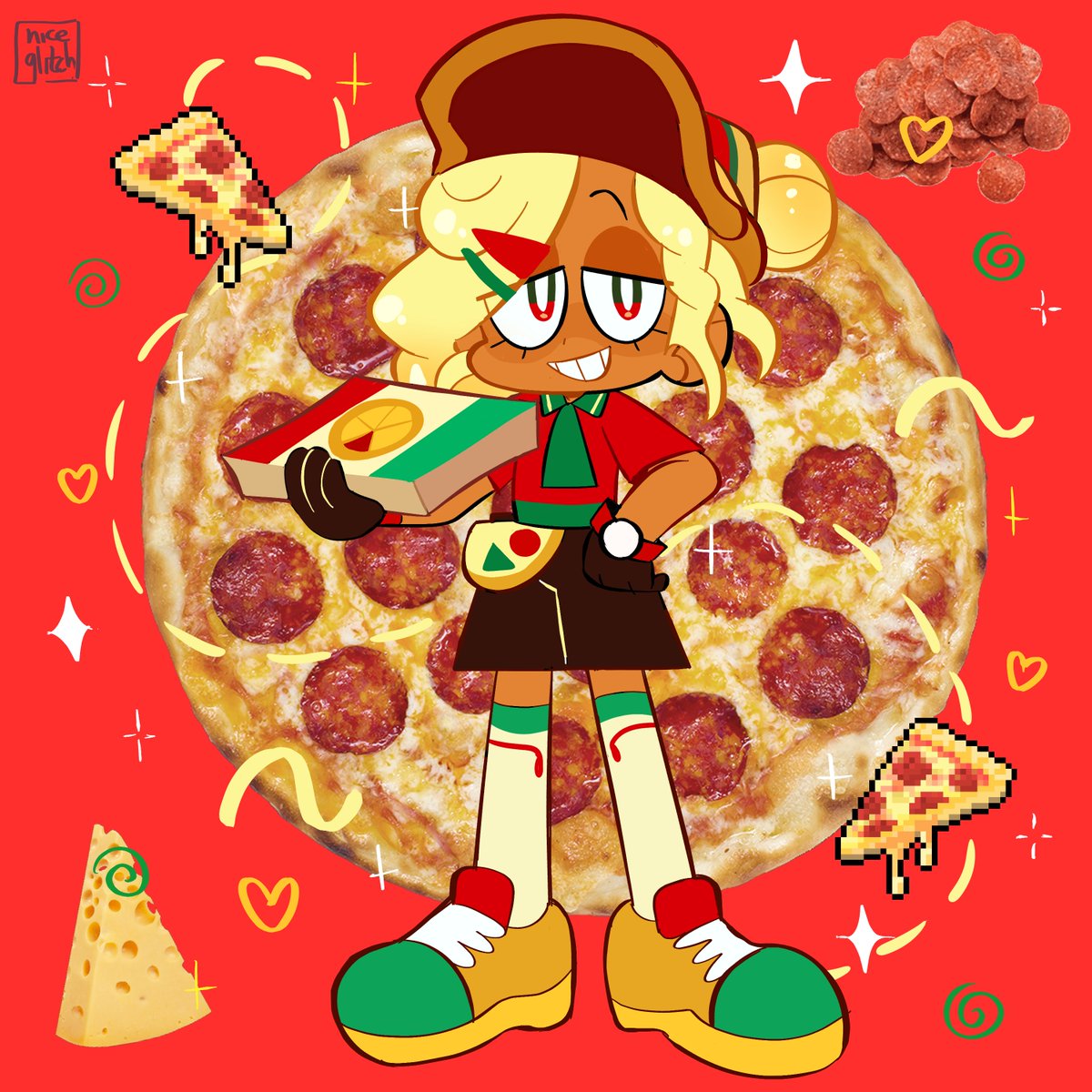 pizza solo food 1girl pizza slice blonde hair smile  illustration images