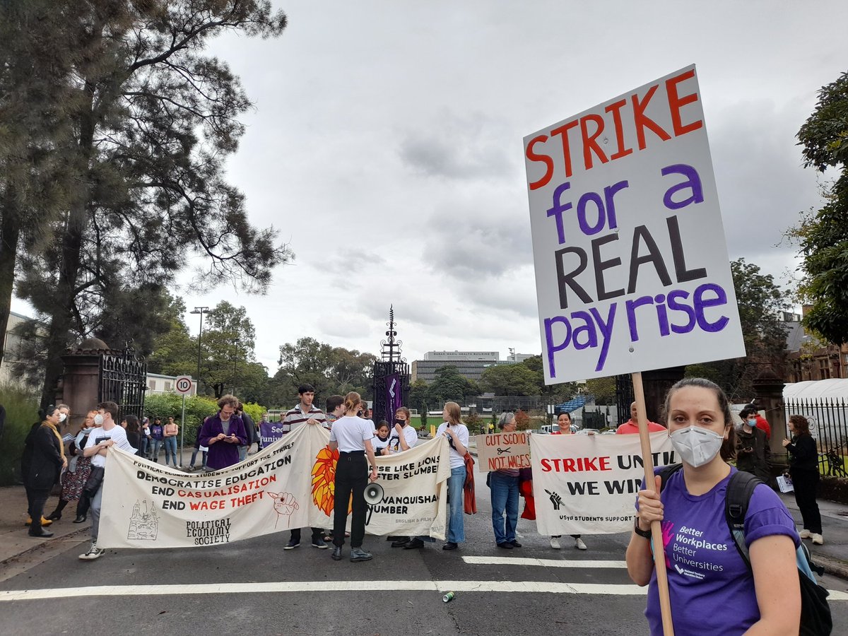 NickRiemer1's tweet photo. Extremely successful #USydStrike Day 1 today. We'll be back again tomorrow, stronger than ever.  A union branch that strikes is a different branch from one that doesn't. Proud of my fighting comrades and colleagues and our fantastic students. https://t.co/vcankZ4tKV