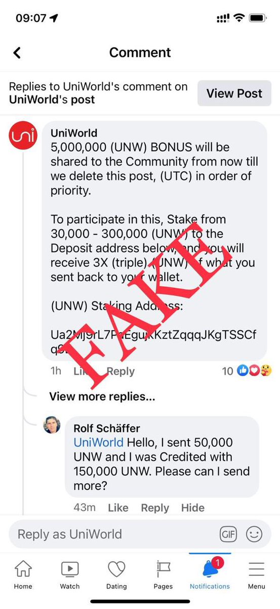 enyinwa_'s tweet photo. ⛔️ WARNING ⚠️ 

DO NOT SEND YOUR $UNW COIN TO ANYONE

Scammers are telling people to send $UNW for Staking purpose.
NB: The only way to stake $UNW &amp; earn rewards is in the Wallet (witness Node). 
@unichain_world x @unichain_world will not be responsible for your loss 

#Bitcoin https://t.co/joduE8bQ7z