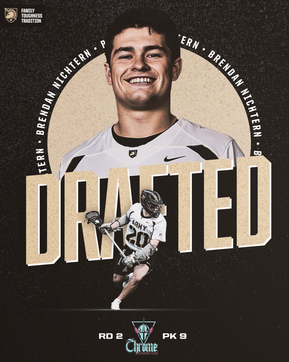 ArmyWP_MLax's tweet photo. With the first pick of the second round and 9️⃣th overall of the @PremierLacrosse College Draft the @PLLChrome select Brendan Nichtern 👏👏👏
#GoArmy | #FamilyToughnessTradition https://t.co/StL6GvcC1N