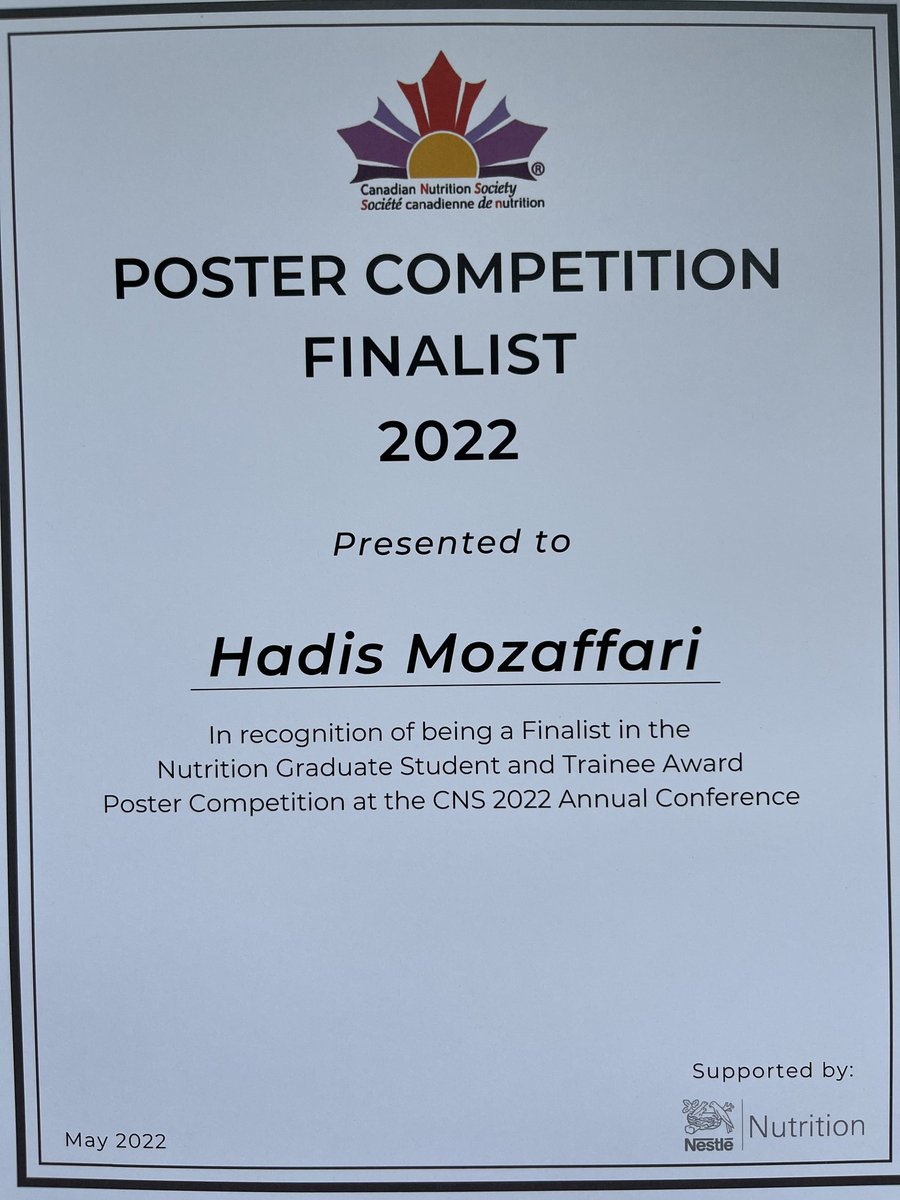 HadisMozaffari's tweet photo. I was honoured to attend the @CNS_SCN Annual Conference last weekend to present two abstracts from my PhD thesis and to be recognised as one of the top 8 finalists of poster competition.

Many thanks to CNS for the travel award! https://t.co/Q2sOxHcbj6