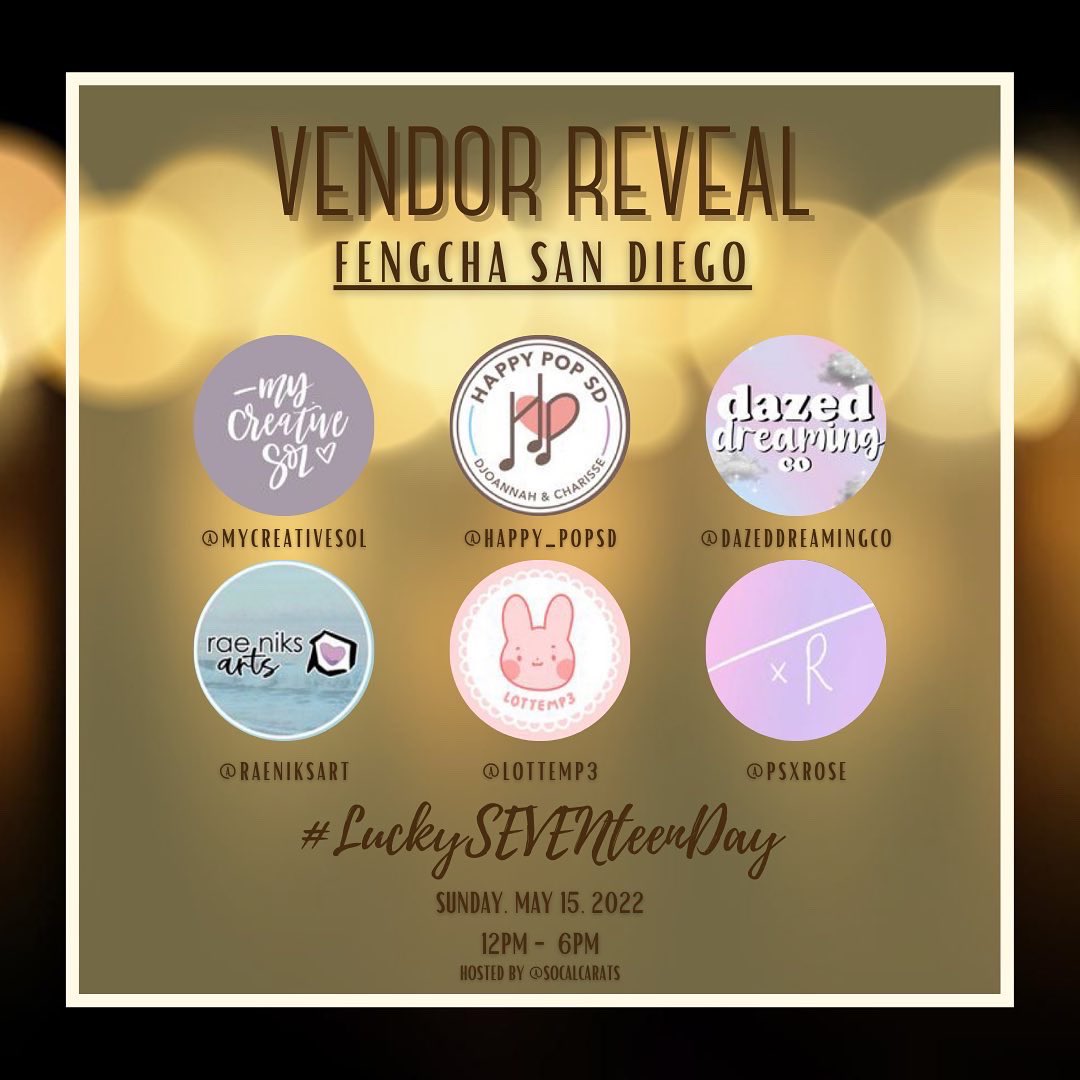 SoCalCarats's tweet photo. ✨VENDOR REVEAL✨

We’re so excited to have our lovely vendors be a part of our #LuckySEVENteenDay Events this weekend! Check out their instagram pages for more content 😊

*Note that different sets of vendors will be at each location*

Just a few more days Carats! https://t.co/zrtoXuewkj