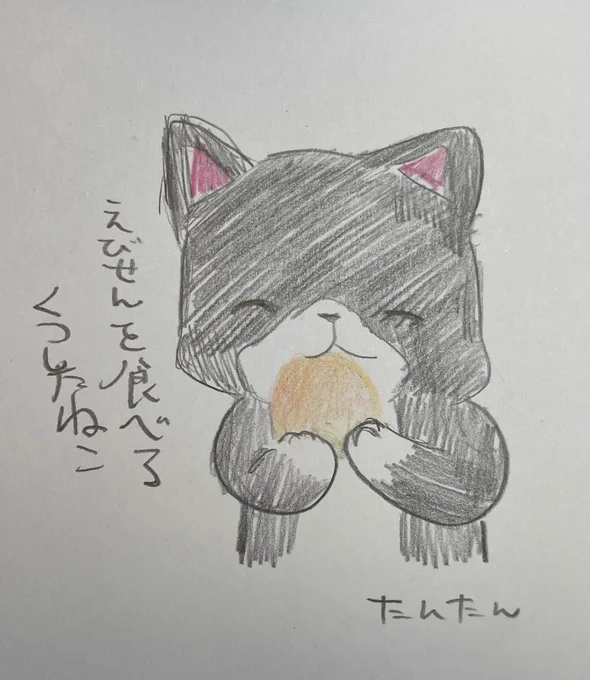 えびせんを食べるくつしたねこ#イラスト #猫 