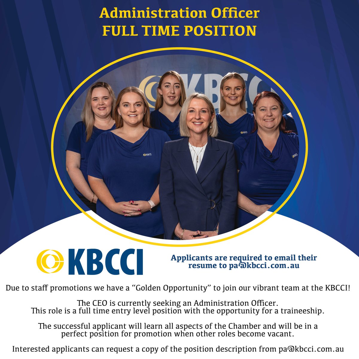 KBCCI_'s tweet photo. Due to staff promotions the KBCCI has a fantastic opportunity to join our team.
#Admin #Administration #jobs #JobSearch https://t.co/1tcW4Cnh4k