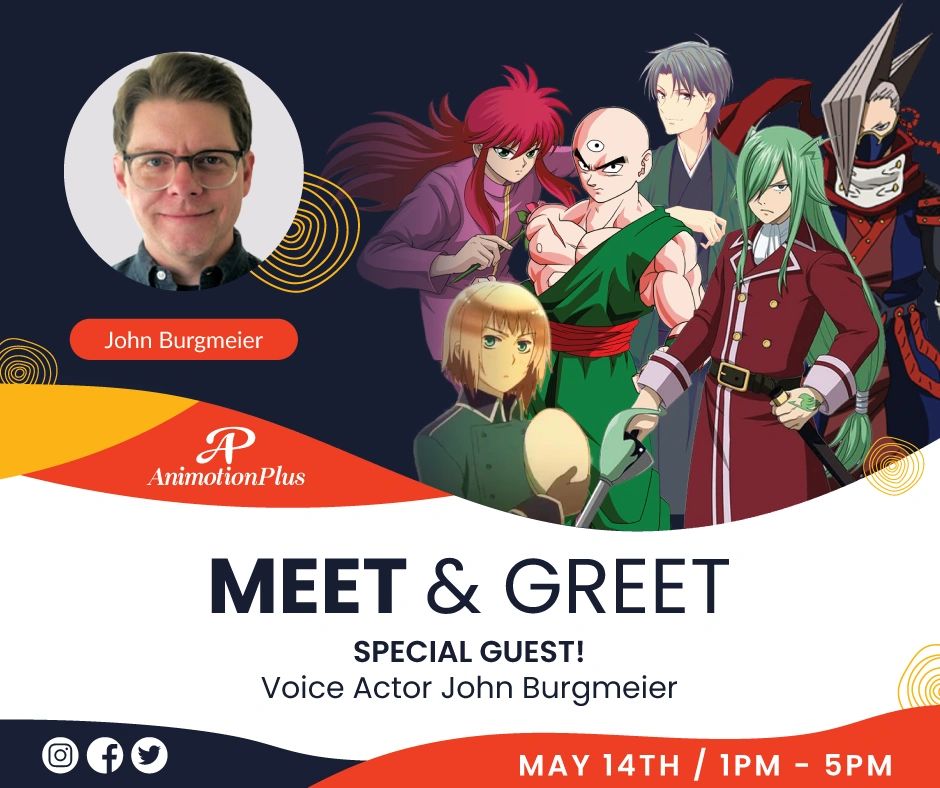AnimotionPlus's tweet photo. We’re counting down now! Only 4 days left until the amazing John Burgmeier visits us for the first time! 
#Kurama #YuYuHakusho #ShigureSohma #FruitsBasket #FriedJustine #FairyTail #TienShinhan #DragonBall https://t.co/3sVoLTxx1k