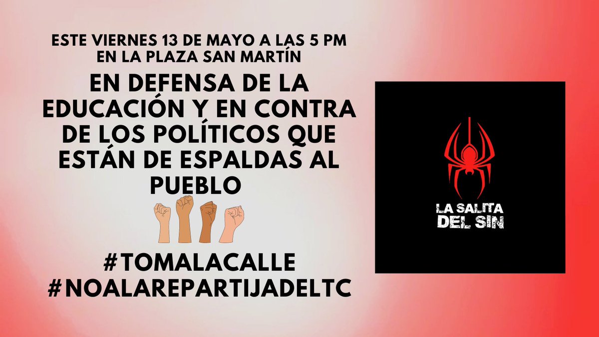 LaSalitadelSin's tweet photo. Estamos hartos de que los políticos se repartan el poder de espaldas al pueblo. Este viernes #TomaLaCalle !!! ✊🏽✊🏽 #NoALaRepartijaDelTC https://t.co/Wayz8ZnewD