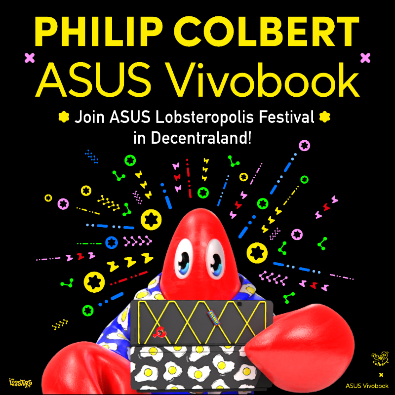 ASUS's tweet photo. It’s here! It’s real! We're thrilled to #WOWTHEWORLD with the most artsy collaboration with @philipcolbert! Join the fun in our ASUS Lobsteropolis Festival to win the prizes!  #ASUS #Vivobook 13 #Slate OLED